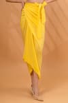 Therealb_Yellow Satin, Linen Square Neck Cotton Tube Top With Wrap Skirt _Online_at_Aza_Fashions