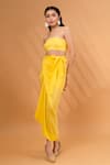 Shop_Therealb_Yellow Satin, Linen Square Neck Cotton Tube Top With Wrap Skirt _Online_at_Aza_Fashions