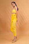 Therealb_Yellow Satin, Linen Square Neck Cotton Tube Top With Wrap Skirt _at_Aza_Fashions
