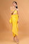 Buy_Therealb_Yellow Satin, Linen Square Neck Cotton Tube Top With Wrap Skirt 