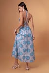 Shop_Therealb_Blue Cotton, Linen Halter Neck Floral Mandala Print Midi Dress _at_Aza_Fashions