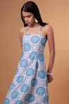 Buy_Therealb_Blue Cotton, Linen Halter Neck Floral Mandala Print Midi Dress _Online_at_Aza_Fashions