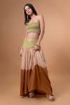 Buy_Therealb_Green Cotton Embroidery Square Neck Smocked Top With Color Block Skirt _at_Aza_Fashions
