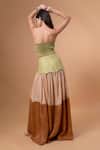 Shop_Therealb_Green Cotton Embroidery Square Neck Smocked Top With Color Block Skirt _at_Aza_Fashions