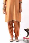 Nemaani_Orange Chanderi Silk Embroidered Thread Notched Dori Kurta Salwar Set _at_Aza_Fashions