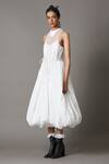 Buy_Quod_White 95% Cotton Plain Round Billow Panelled Dress_Online_at_Aza_Fashions