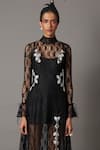 Quod_Black 100% Nylon Embroidery Floral Lace High Neck Swing Dress  _Online_at_Aza_Fashions