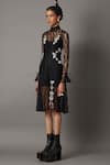 Buy_Quod_Black 100% Nylon Embroidery Floral Lace High Neck Swing Dress  _Online_at_Aza_Fashions