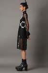 Shop_Quod_Black 100% Nylon Embroidery Floral Lace High Neck Swing Dress  _Online_at_Aza_Fashions