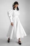 Buy_Quod_White 100% Cotton Plain Round Wolf Wing Equinox Sleeve Dress  _at_Aza_Fashions