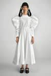 Buy_Quod_White 100% Cotton Plain Round Wolf Wing Equinox Sleeve Dress  _Online_at_Aza_Fashions