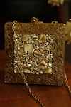 Buy_The Tan Clan_Gold Crystals, Stones Aafreen Mother Of Pearls Embellished Clutch _at_Aza_Fashions