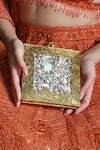 Shop_The Tan Clan_Gold Crystals, Stones Aafreen Mother Of Pearls Embellished Clutch 