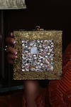 The Tan Clan_Gold Crystals, Stones Aafreen Mother Of Pearls Embellished Clutch _Online