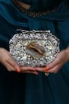 Buy_The Tan Clan_Silver Mother Of Pearls Burj Embellished Clutch 