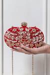 Buy_The Tan Clan_Red Zari, Pearls Elizah And Zardozi Embroidered Clutch _at_Aza_Fashions