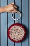 Buy_The Tan Clan_Maroon Zari, Embroidery Ifrah Zardozi Clutch _at_Aza_Fashions