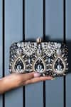 Buy_The Tan Clan_Black Stones, Beads, Crystals Kalah Embroidered Clutch _at_Aza_Fashions