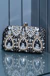 Buy_The Tan Clan_Black Stones, Beads, Crystals Kalah Embroidered Clutch 