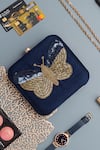 Shop_The Tan Clan_Blue Beads, Sequins Nigah Butterfly Hand Embroidered Clutch _at_Aza_Fashions