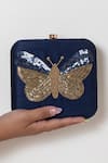 Shop_The Tan Clan_Blue Beads, Sequins Nigah Butterfly Hand Embroidered Clutch _Online_at_Aza_Fashions