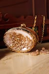 Buy_THE TAN CLAN_Gold Mother Of Pearls And Beads Embellished Noor Floral Pattern Clutch _at_Aza_Fashions