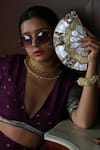 THE TAN CLAN_Gold Mother Of Pearls Pankh Embellished Clutch _at_Aza_Fashions