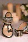 House Of Vian_Green Cut Work, Mirrors, Beads Zoya Embellished Block Heels _Online_at_Aza_Fashions