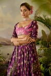 Buy_Baise Gaba_Purple Georgette, Modal Sequins, Cut Work Round Neck Tejas Lotus Print Blouse _at_Aza_Fashions