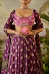 Shop_Baise Gaba_Purple Georgette, Modal Sequins, Cut Work Round Neck Tejas Lotus Print Blouse _at_Aza_Fashions