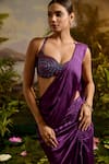 Buy_Baise Gaba_Purple Satin, Silk Beads, Sequins Sweetheart Neck Priye Embroidered Blouse _at_Aza_Fashions