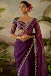 Buy_Baise Gaba_Purple Lurex Chiffon Printed Floral Bloom Sweetheart Neck Naila Blouse _at_Aza_Fashions