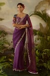 Buy_Baise Gaba_Purple Saree Organza Gopi Zardozi Border With Unstitched Blouse Piece _at_Aza_Fashions