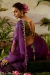 Shop_Baise Gaba_Purple Saree Organza Gopi Zardozi Border With Unstitched Blouse Piece _at_Aza_Fashions