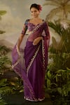 Baise Gaba_Purple Saree Organza Gopi Zardozi Border With Unstitched Blouse Piece _Online_at_Aza_Fashions