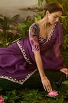 Baise Gaba_Purple Saree Organza Gopi Zardozi Border With Unstitched Blouse Piece _at_Aza_Fashions