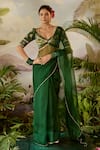 Baise Gaba_Green Organza Hand Embroidered Taru Bordered Saree With Unstitched Blouse Piece _Online_at_Aza_Fashions