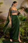Buy_Baise Gaba_Green Satin Silk Hand Embroidered Trishna High Slit Draped Skirt _at_Aza_Fashions