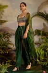 Shop_Baise Gaba_Green Satin Silk Hand Embroidered Trishna High Slit Draped Skirt _at_Aza_Fashions