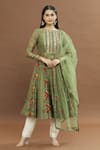 Buy_Drishti & Zahabia_Green Printed Chevron Round Geometric Anarkali With Dupatta _at_Aza_Fashions