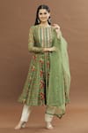 Buy_Drishti & Zahabia_Green Printed Chevron Round Geometric Anarkali With Dupatta _Online_at_Aza_Fashions