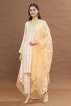 Buy_Sureena Chowdhri_Peach Printed Stripe V Neck Kurta Set_at_Aza_Fashions
