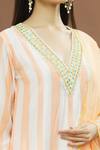 Shop_Sureena Chowdhri_Peach Printed Stripe V Neck Kurta Set_Online_at_Aza_Fashions