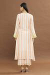 Shop_Sureena Chowdhri_Peach Printed Stripe V Neck Kurta Set_at_Aza_Fashions