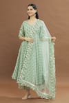 Buy_Pomcha Jaipur_Green Cotton, Chiffon Embroidery, Gota Patti Split Floral Print Anarkali Set _at_Aza_Fashions