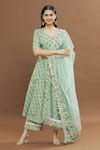 Buy_Pomcha Jaipur_Green Cotton, Chiffon Embroidery, Gota Patti Split Floral Print Anarkali Set _Online_at_Aza_Fashions