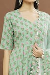 Shop_Pomcha Jaipur_Green Cotton, Chiffon Embroidery, Gota Patti Split Floral Print Anarkali Set _Online_at_Aza_Fashions