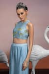 Buy_Mona and Vishu_Blue Dupion Silk Embroidered Crystal Round Daisy Crop Top And Pant Set _Online_at_Aza_Fashions