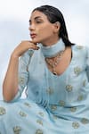 Buy_Mona and Vishu_Blue Kurta And Pant Dupion Silk Embroidered Bead V Neck Candy Flower Set _Online_at_Aza_Fashions