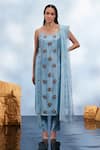 Buy_Mona and Vishu_Blue Kurta And Pant Dupion Silk Embroidered Bead Scoop Floral Set _at_Aza_Fashions